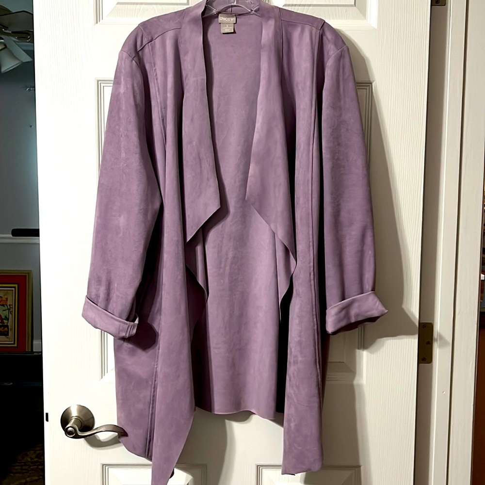 Chico’s suede-cloth long jacket in light purple Size 3 or 16